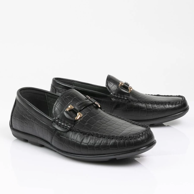 נעלי מוקסין לגברים עור 1856524 שחור