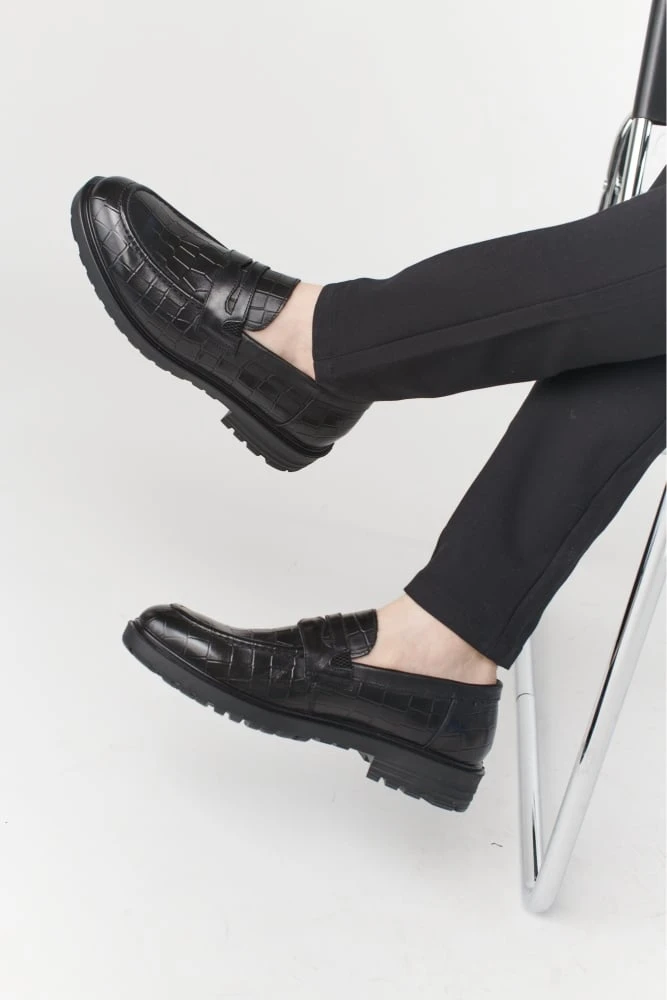 נעלי מוקסין לגברים קרוקו סוליית טרקטור 232311 שחור