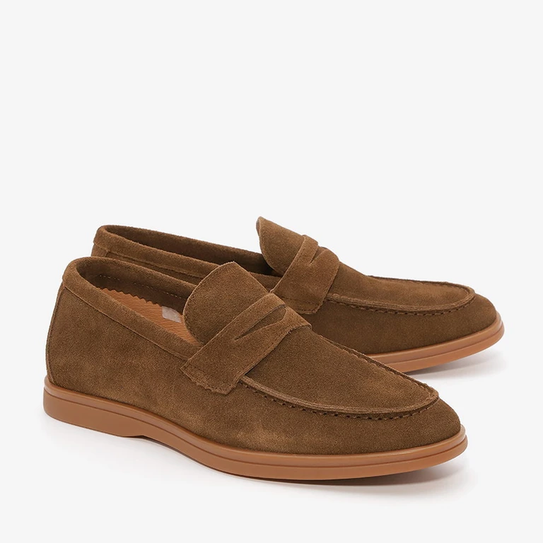 נעלי מוקסין לגברים עור זמש 1112 חום כהה